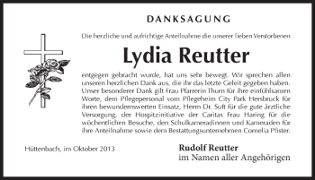 Traueranzeige von Lydia Reutter von Pegnitz-Zeitung
